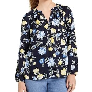 Charter Club Floral Blouse - Navy, Blue, Yellow